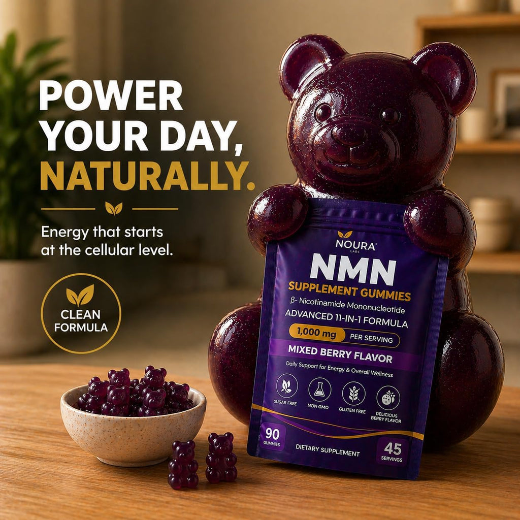 NMN Supplement Gummies 1000mg Per Serving 11-in-1 with Nicotinamide Mononucleotide, Resveratrol, CoQ10, Quercetin & Gluthathione NAD+Supplement Precusor Mix Berries (90 Count)