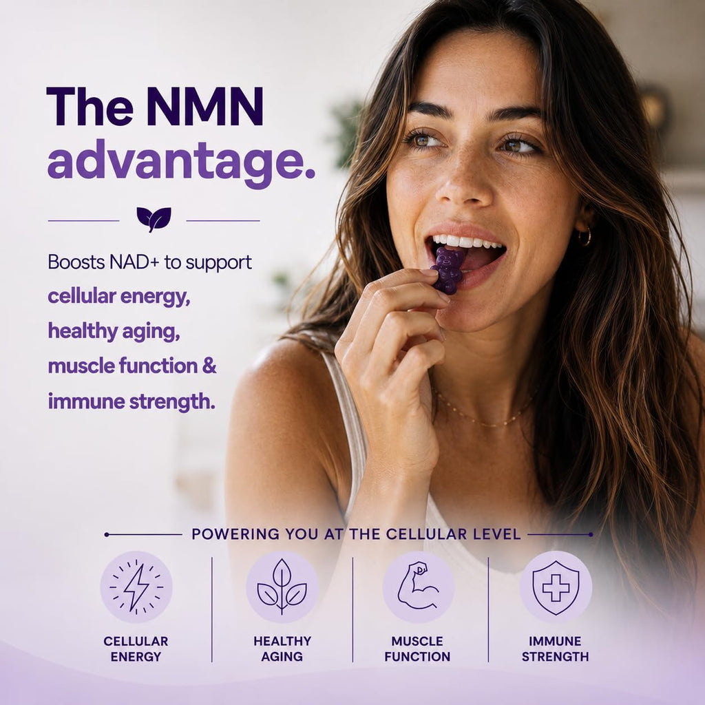 NMN Supplement Gummies 1000mg Per Serving 11-in-1 with Nicotinamide Mononucleotide, Resveratrol, CoQ10, Quercetin & Gluthathione NAD+Supplement Precusor Mix Berries (90 Count)